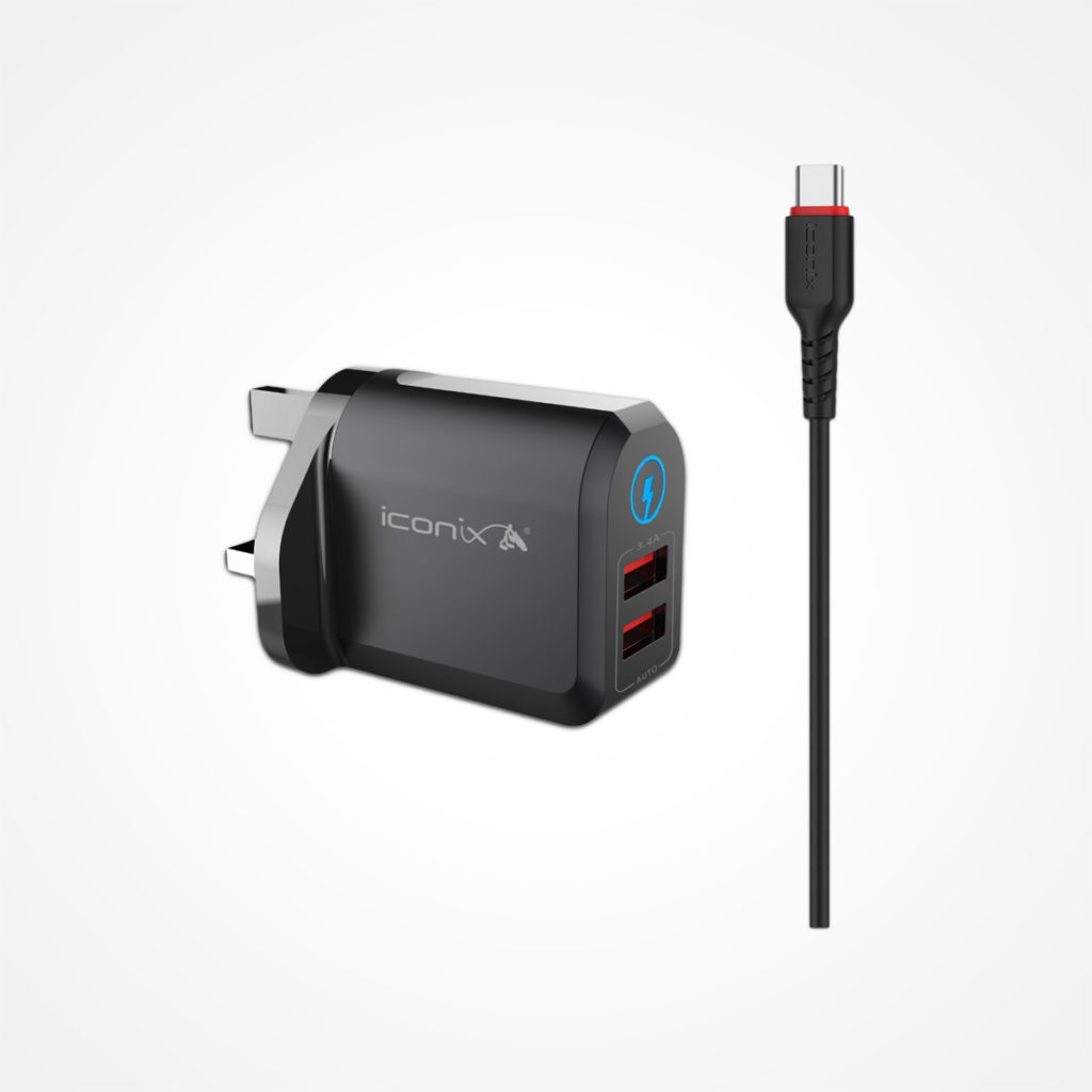 Chargeur Android Mural Puissant 12W Double Ports USB-C ICONIX IC